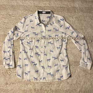 EUC Crown & Ivy LS Button Zebra All Over Print Medium